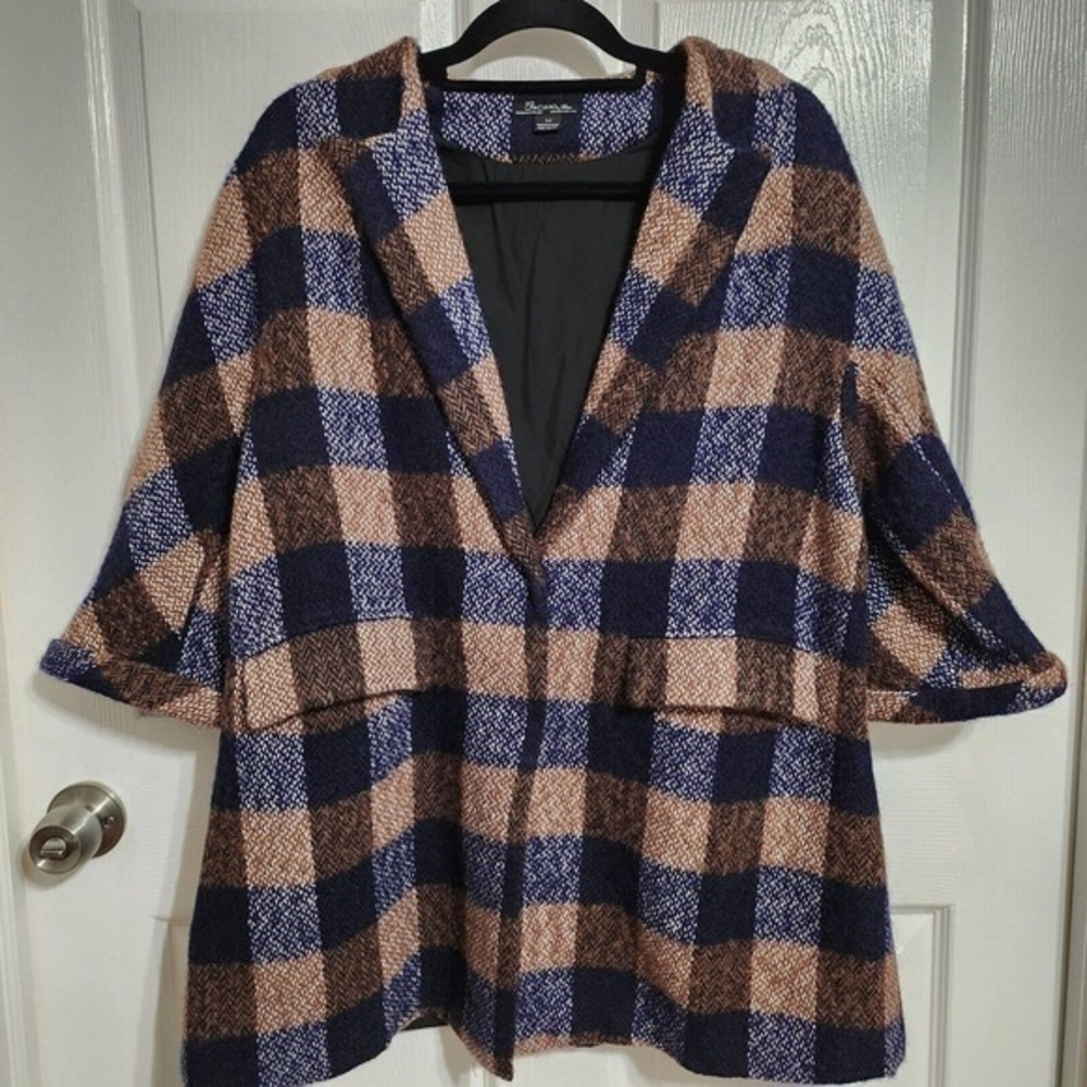 Womens Baciano‎ Wool Blend Blue Brown Plaid Jacket Size Medium